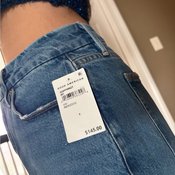 Good American indigo straight leg distressed jeans Jean denim soft size 4 - Picture 3 of 10